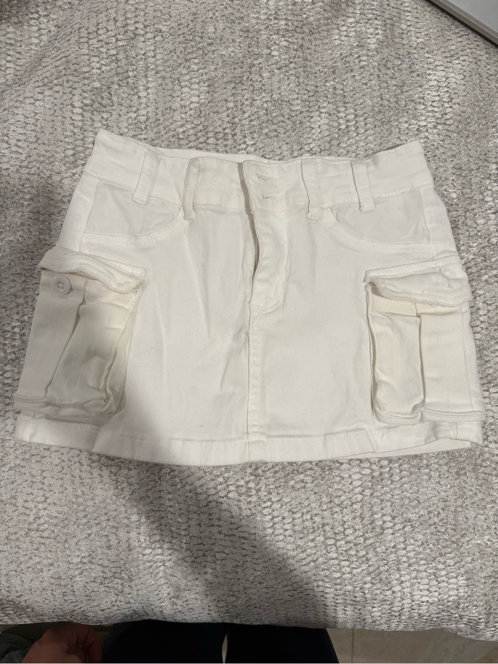 Women's White Cargo Pocket Denim Mini Skirt